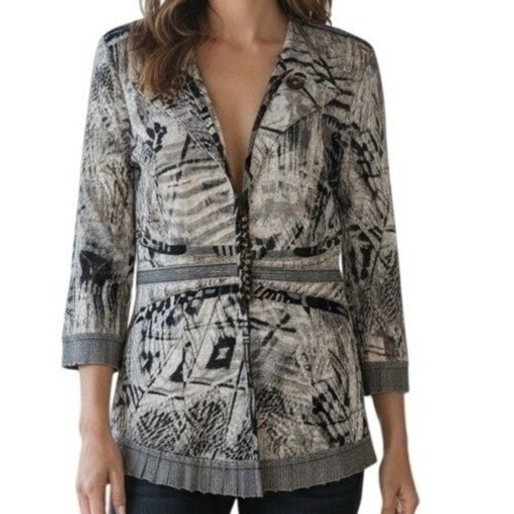 ALBERTO MAKALI Abstract Art Topper Jacket Blouse EUC Size Small
